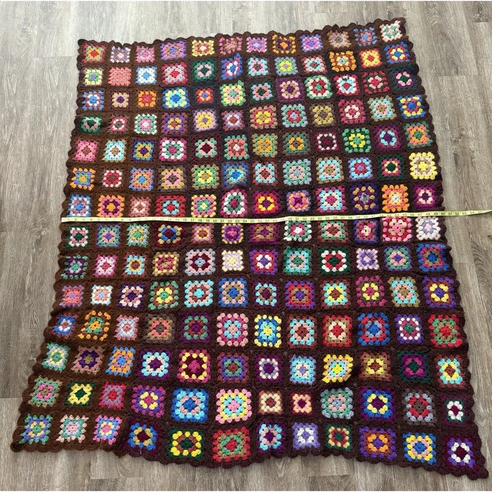 Granny Square Afghan Crochet Handmade Blanket  Approx 50x59